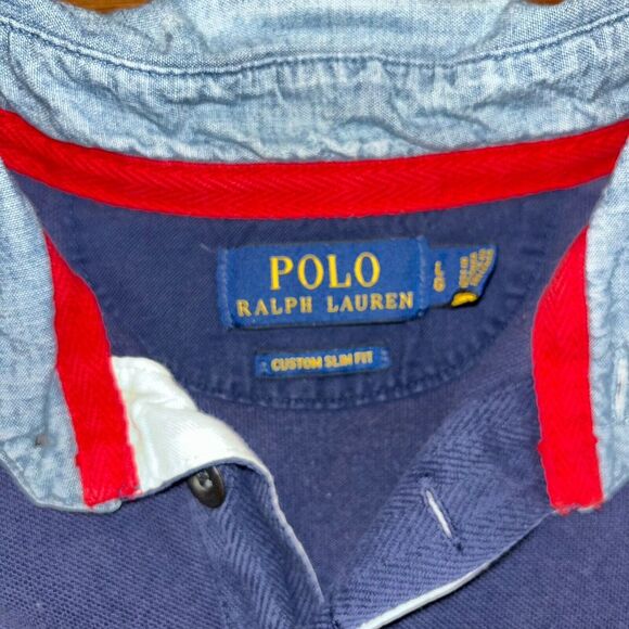 Polo Ralph Lauren USA Polo Mens Large Custom Slim Fit American Flag Denim Vented - Picture 4 of 6